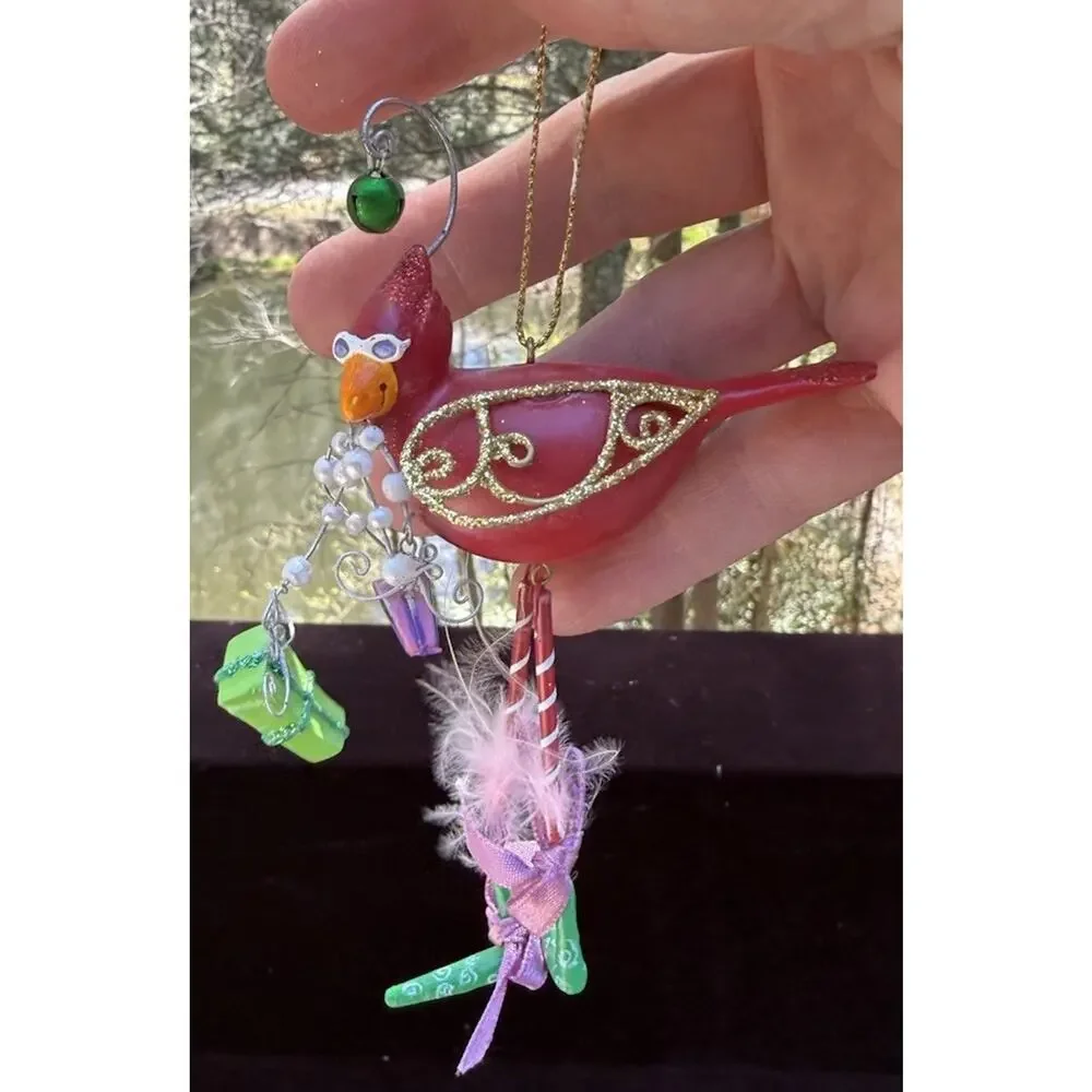 Vintage Katherines Collection Dangle Leg Red Bird Christmas Ornament Rare! -K2